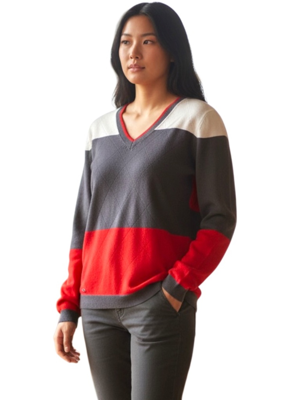 Nivo Golf Navy/White/Red Bold Stripe V-Neck Sweater (S)